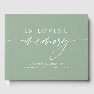 Sage Green Rustic In Loving Memory Funeral  Guest Book