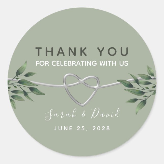 Sage Green Rustic Mariage Sticker Merci (Devant)