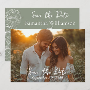 Sage Green Rustic Modern Minimalist Wedding Save The Date