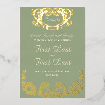 Sage Green Rustic Royal Mariage Foil Invitation