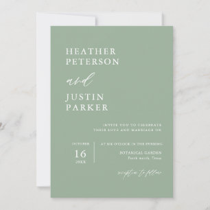 Sage Green Rustic Simple Mariage Invitations