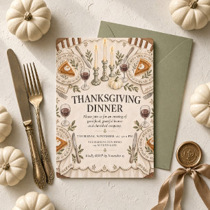 Sage Green Rustic Thanksgiving Dinner Table Invitation