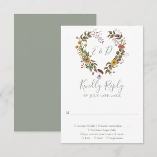 Sage Green Rustic Wildflower Floral  Wedding RSVP Card