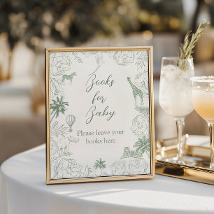 Sage Green Safari Jungle Animals Books For Baby Poster