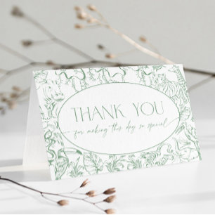 Sage Green Safari Toile de Jouy Thank You Card