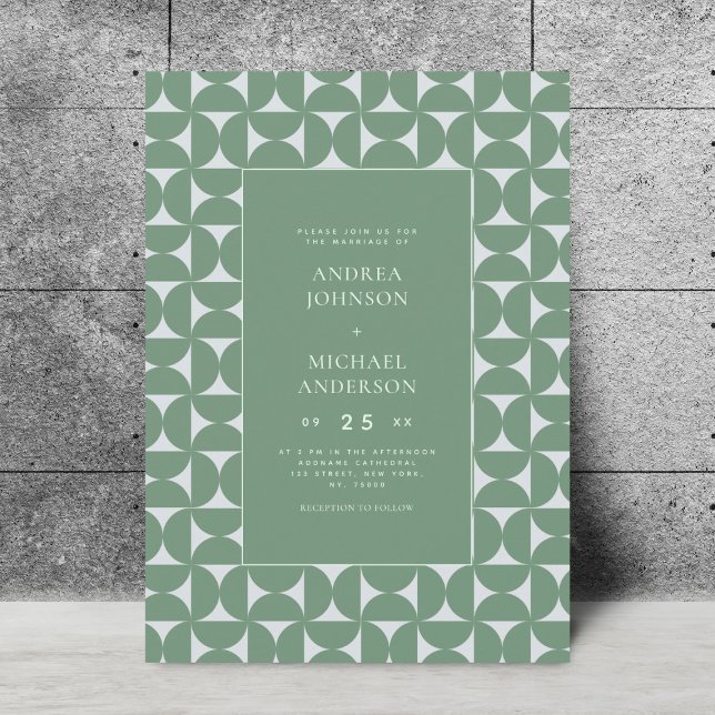 Sage Green Sage Geometric Mid Century Mod Wedding Invitation (Creator Uploaded)