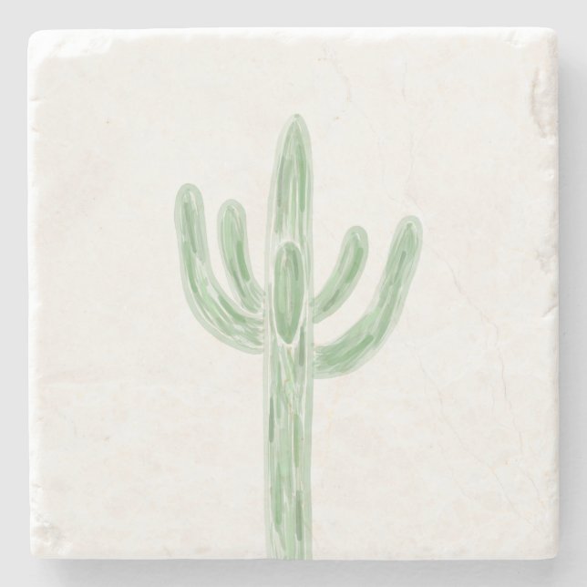 Sage Green Saguaro Cactus Desert Stone Coaster (Front)