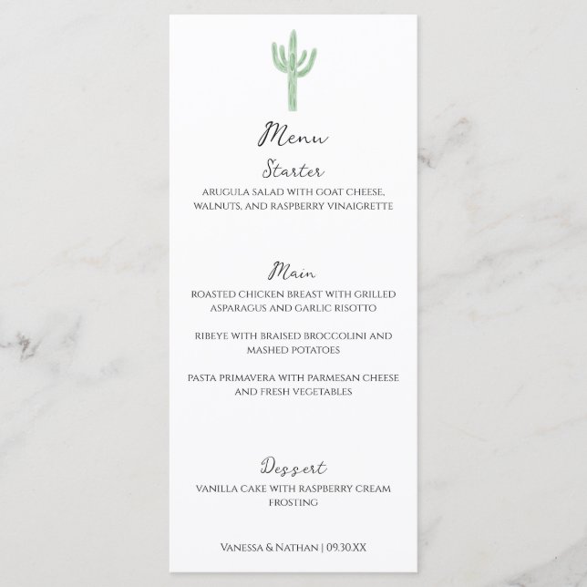 Sage Green Saguaro Cactus Mariage vertical Menu (Devant)