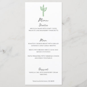 Sage Green Saguaro Cactus Vertical Wedding Menu