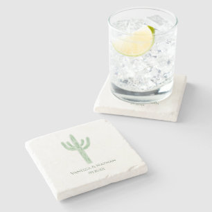 Sage Green Saguaro Cactus Wedding Favour Stone Coaster