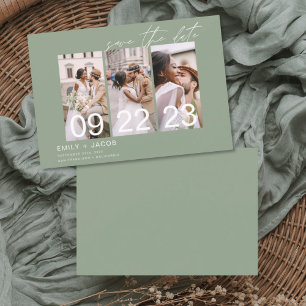Sage Green Save the Date 3 Photo Elegant