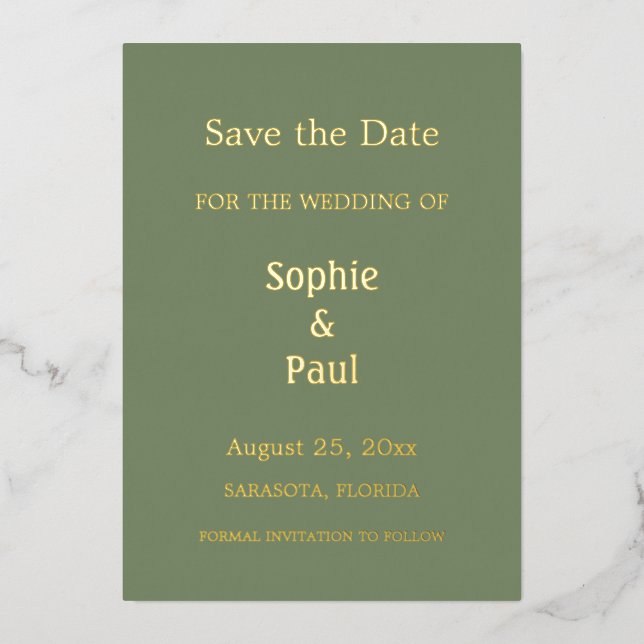 Sage Green Save the Date Foil Invitation (Front)