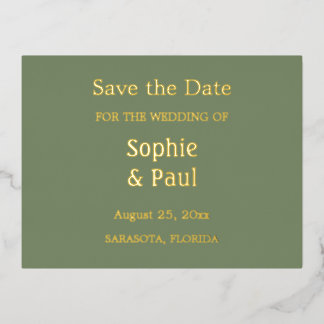 Sage Green Save the Date Foil Invitation Postcard