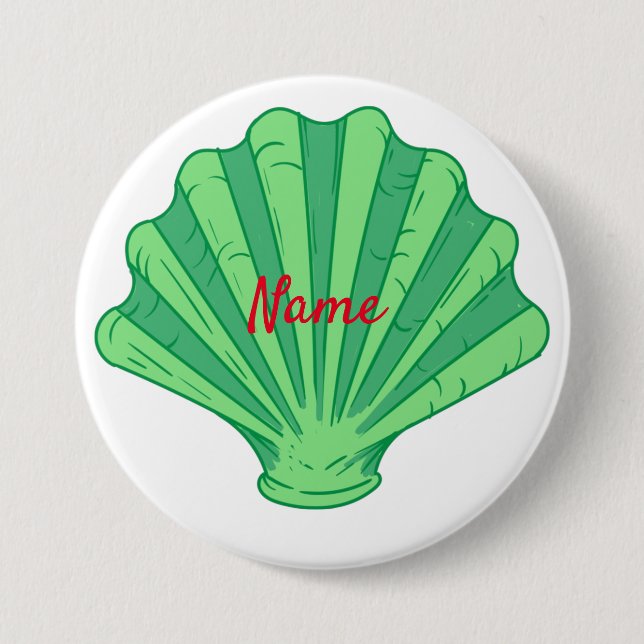 Sage Green Scallop Shell Thunder_Cove 3 Inch Round Button (Front)