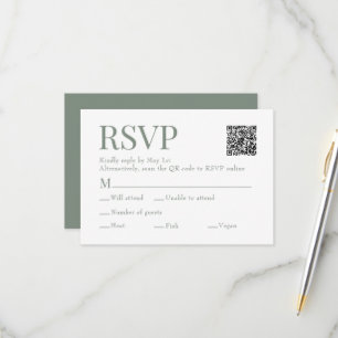 Sage Green Scan Qr Code Meal Choice Wedding RSVP Card