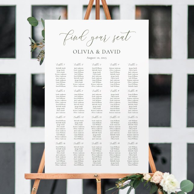 Sage Green Script 20 table Seating Chart (Creator Uploaded)
