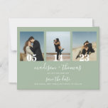 Sage Green Script 3 Photo Wedding Save The Date Magnetic Invitation<br><div class="desc">Sage Green Script 3 Photo Wedding Save The Date Magnetic Invitation</div>