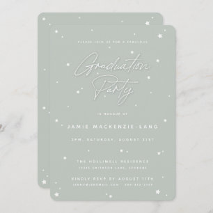Sage Green Script and Stars Graduation Party Invitation