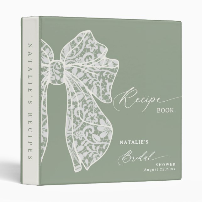 Sage Green Script Bow Share A Recipe Bridal Shower Binder (Front/Spine)