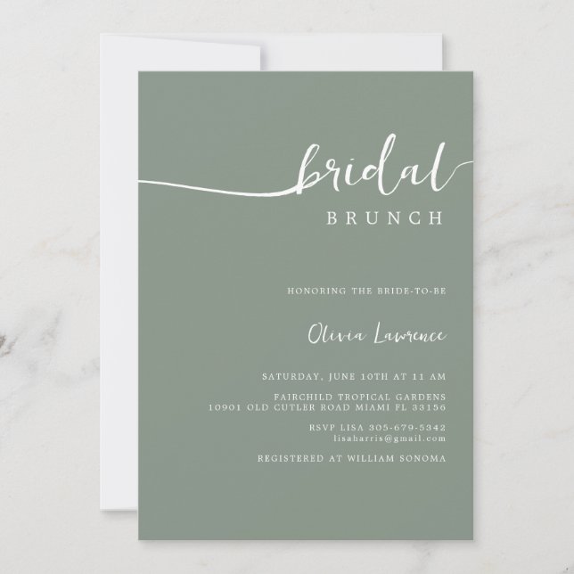 Sage Green Script Bridal Brunch Invitation (Front)