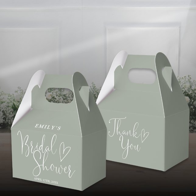 Sage Green Script Calligraphy Bridal Shower Favor Box (Sage Green Script Calligraphy Bridal Shower Favor Boxes)