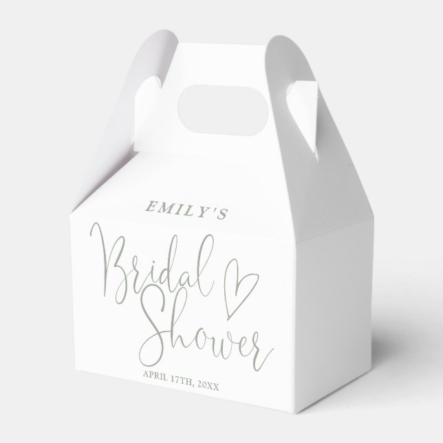 Sage Green Script Calligraphy Bridal Shower Favor Box (Front Side)