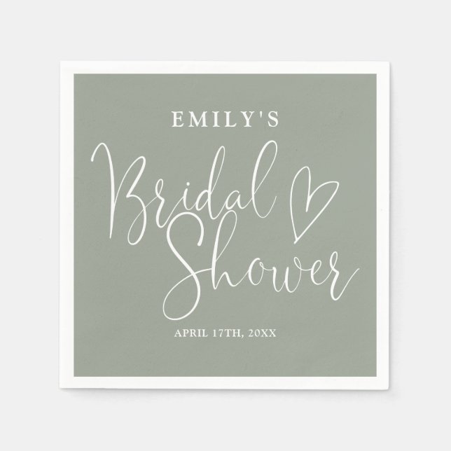 Sage Green Script Calligraphy Bridal Shower Napkin (Front)