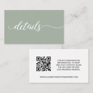 Sage green script Details Wedding website QR code Enclosure Card