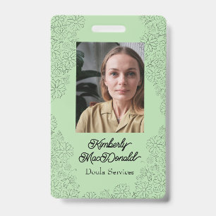 Sage green script doula services badge