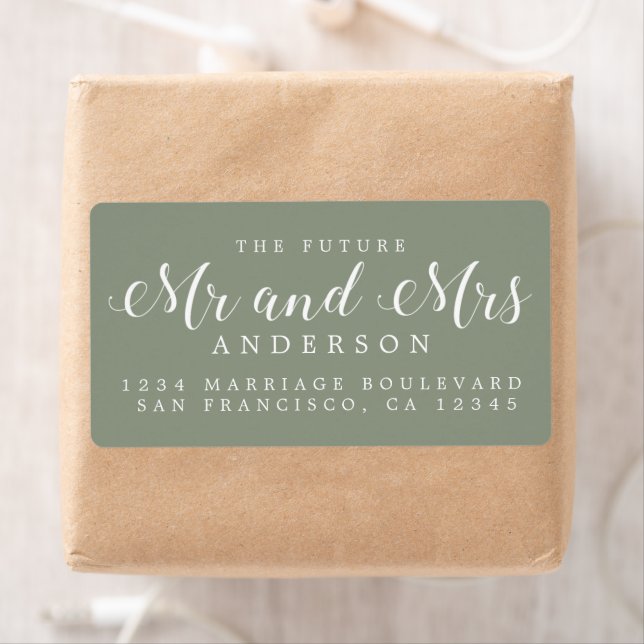Sage Green Script Future Mr Mrs Return Address (Insitu)