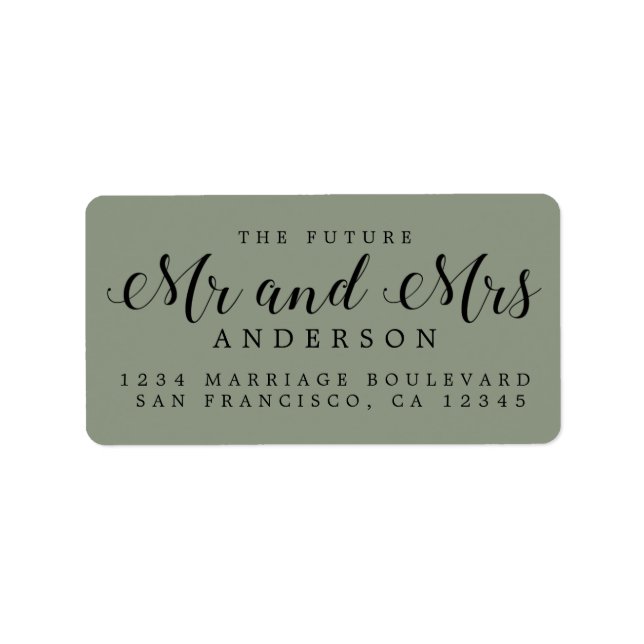 Sage Green Script Future Mr Mrs Return Address Label (Front)
