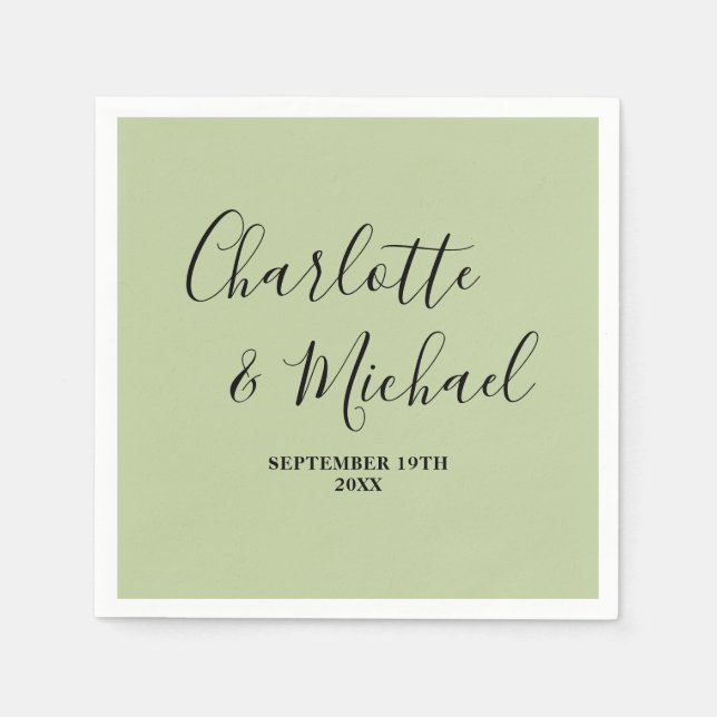 Sage Green Script Minimalist Wedding Napkin (Front)