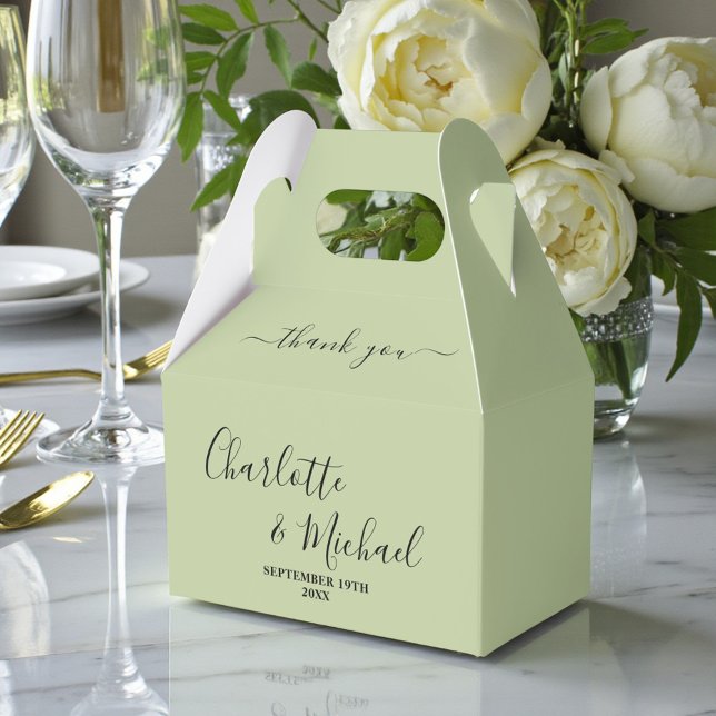 Sage Green Script Minimalist Wedding Thank You Favor Box (Creator Uploaded)