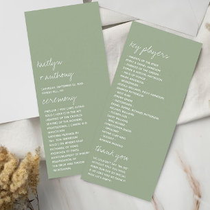 Sage Green Script Minimalistic Wedding Program
