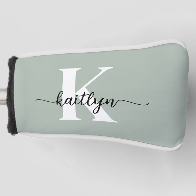 Sage Green Script Monogram Golf Head Cover (Front)