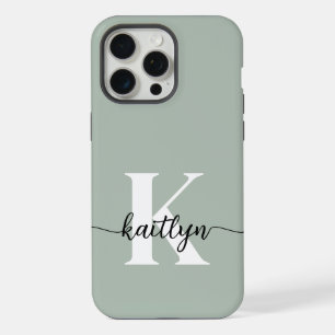 Sage Green Script Monogram iPhone 15 Pro Max Case