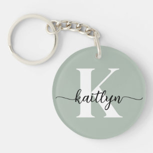 Sage Green Script Monogram Keychain