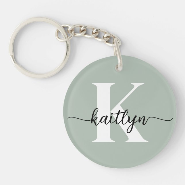 Sage Green Script Monogram Keychain (Front)