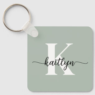 Sage Green Script Monogram Keychain