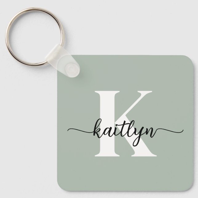 Sage Green Script Monogram Keychain (Front)