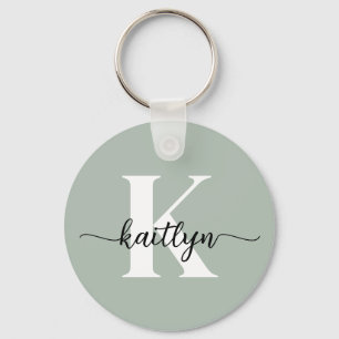 Sage Green Script Monogram Keychain