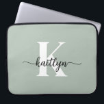 Sage Green Script Monogram Laptop Sleeve<br><div class="desc">This simple,  elegant 15" sage green laptop sleeve with your first name in a trendy script font in black and your first initial in a modern cap font in white is perfect for you.  It's stylish and trendy and yet very classic. It's unique - like you!</div>