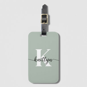 Sage Green Script Monogram Luggage Tag