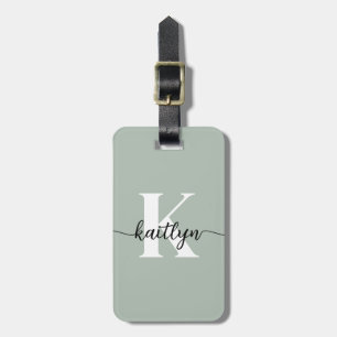 Sage Green Script Monogram Luggage Tag