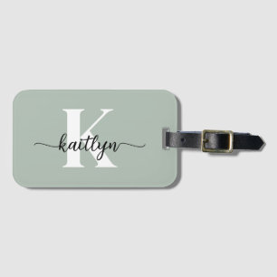 Sage Green Script Monogram Luggage Tag