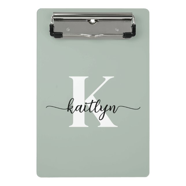 Sage Green Script Monogram Mini Clipboard (Front)