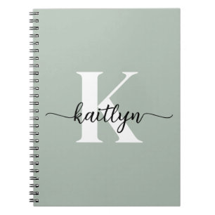 Sage Green Script Monogram Notebook