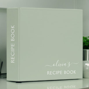 Sage Green Script Monogram Recipe Book Cookbook Binder