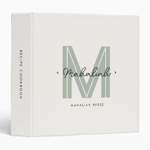 Sage Green Script Name Monogram Kitchen Recipe Binder