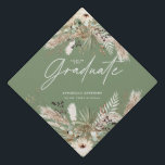 Sage green script pampas eucalyptus elegant decor graduation cap topper<br><div class="desc">Graduate pampas grass and eucalyptus modern boho elegant stylish party decor favour graduation cap design. Contemporary black,  terracotta,  sage green and natural beige collection.</div>